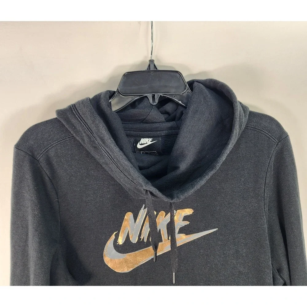 Nike Fleece Funnel Neck Hoodie Women's S Pullover Black Rose Gold Silver
